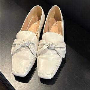 New York & Company Cream Loafers with Bow Accent